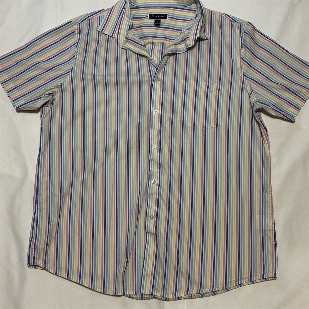 Club Room Button-Up Shirt‎ Men's XL Multicolor Vertical Stripe Short